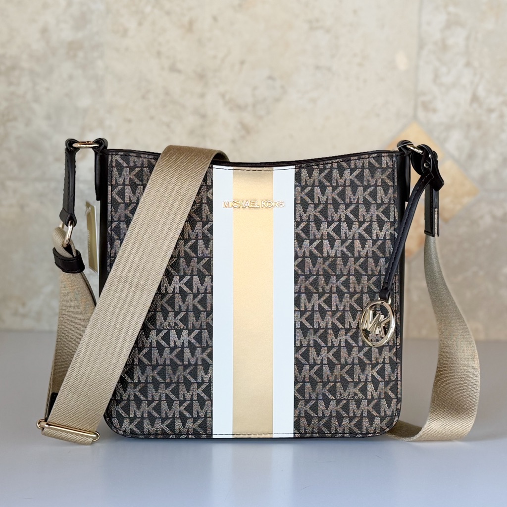 Michael Kors Jet Set Travel Small Crossbody Bag Mk Gold Glitter/Brown